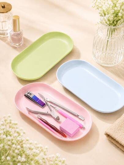 Oval Vanity Tray, Plastic Jewelry Trinket Dish & Nail Tool Organizer, Cosmetic Makeup Storage Tray, Decorative Tray For Bathroom Counter Dresser, Holder For Perfume Rings Keys Manicure Tools & Small Accessories, Aesthetic Room Decor Gift
