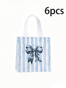 6pcs Ocean Theme Bow Gift Bags, Blue Bow Paper Gift Bags, Women's Birthday Christmas Party Favor Candy Bags With Handles, Suitable For Beach Party Decoration, Hawaiian Party Decoration, Summer Decoration (Blue, Large Bow) - Multicolor - View 11