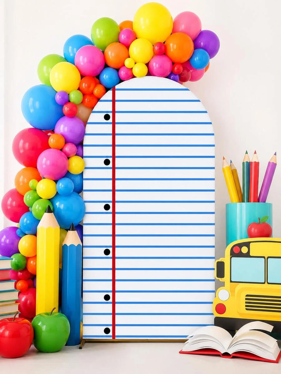 First Day Of School Background Notebook Arch Cover, Back To School Party Decoration, Polyester Laminated Arch Frame Cover, Dome Graduation Backdrop, Suitable For First Day Of School Classroom Student Portrait Photography, Back To School Party Decor - Multicolor - View 1