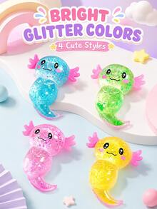 1pc Sequin Axolotl Squishy Toy, Transparent Crystal Axolotl Squeeze Stress Relief Toy, Soft Stretchable Slow Rebound Pressure Relief Desktop Toy, Suitable For Children, Teenagers, Adults, Party Favors, Gift Bag Fillers, Classroom Prizes, Birthday Gifts - Multicolor - View 5