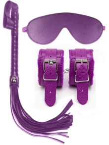 Conjunto de Bondage de 3 Peças em Pelúcia e Couro Sintético com Algemas, Chicote, , Punhos Ajustáveis, Acessórios de Role Play para Casais Estilo SM, Equipamento Fetichista, Adereços para Jogos de Quarto, Jogo Romântico, Presente de Dia dos Namorados - 3 peças - Visão 5
