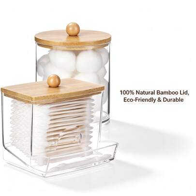 Dispensador de bastoncillos de algodón Tbestmax para baño, contenedor de 10/12 oz para bolas de algodón grandes, tarro organizador de plástico tipo boticario para almacenamiento de bastoncillos de algodón y palillos para hilo dental