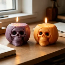 Smiling Witch Hat Skull Silicone Candle Mold 3D Carved Pumpkin Ghost Candle Mould DIY Soap Resin Casting Halloween Spooky Funny Party Home Decor - A - View 10