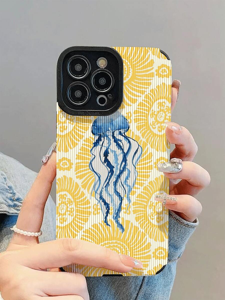 1pc New Fashion Ocean Yellow Shell & Jellyfish Pattern Shockproof Leather Phone Case, Daily Protection Essential, Style, Perfect Gift For Friends And Family, For IPhone17/17Air/17Pro/17ProMax/IPhone16/16Plus/16Pro/16ProMax/IPhone15/15Plus/15Pro/15ProMax/IPhone14/14Plus/14Pro/14ProMax/IPhone13/13Pro/13ProMax/IPhone12/12Pro/12ProMax/IPhone11/IPhone11Pro/11ProMax - Multicolor - View 1