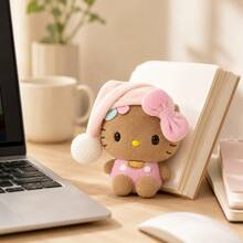 1pc Plush Keychain, Cute Caramel Color KT Cat Sleeping Hat Bag Pendant With Pink Bow, Soft Mini Plush Charm, Gift For Girls - Multicolor - View 7