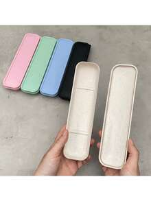 1pc Portable Cutlery Storage Box, Knife Fork Spoon Chopsticks Box, Colorful Extended Storage Box, PP Material Straw, Chopsticks Portable Storage Box, Portable Travel Cutlery Set, Travel Cutlery Set, Large Capacity Cutlery Storage Box, Kitchen, Office - Multicolor - View 3