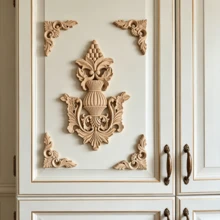 5pcs Solid Wood Carving Decals And Corner Flowers, Home Decorations, Suitable For Cabinets, Doors And Windows, Furniture, Background Walls, Porches, Offices And Other Decorations, Holiday Decorations, DIY Decorations. - Multicolor - View 5