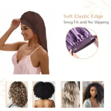 ZTZI Extra Long Sleep Bonnet, Smooth Night Hair Cap For Long Braids & Curly Hair, Wide Elastic Headband Solid Color Casual Polyester Fiber Bonnet For Daily Wear All Seasons - VC Bow 9008 - View 9