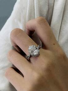 1 件奢华 6 爪 2 克拉椭圆形白钻十字戒指，纯银，女士礼物 - 婚礼、订婚、周年纪念、生日 - 銀色 - 查看 8