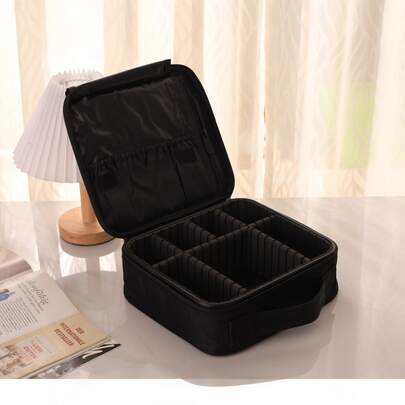 1pc Travel Makeup Bag, Portable Cosmetic Storage Box With Handle And Zipper, Waterproof PU Large Capacity Portable Makeup Bag, Portable Bag
