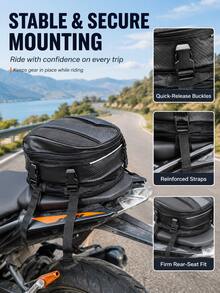 Motorcycle Tail Bag Waterproof Expandable Rear Seat Bag, Carbon Fiber Motorcycle Seat Bag With Reflective Strip And Quick Release Buckle, Universal Sport Motorcycle Rear Seat Luggage Bag, Motorcycle Helmet Backpack Travel Bag, Suitable For Riding Enthusiasts - A - View 9