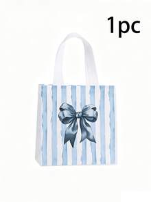 6pcs Ocean Theme Bow Gift Bags, Blue Bow Paper Gift Bags, Women's Birthday Christmas Party Favor Candy Bags With Handles, Suitable For Beach Party Decoration, Hawaiian Party Decoration, Summer Decoration (Blue, Large Bow) - Multicolor - View 13