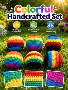 Handmade Crochet Bean Bag Set, Rainbow Yarn Bean Bags, Outdoor Lawn And Garden Game Toys, Portable Bean Bag Balls, Suitable For Solo Practice, Group Games, Backyard Picnics, Parties And Travel Fun - Multicolor - View 6