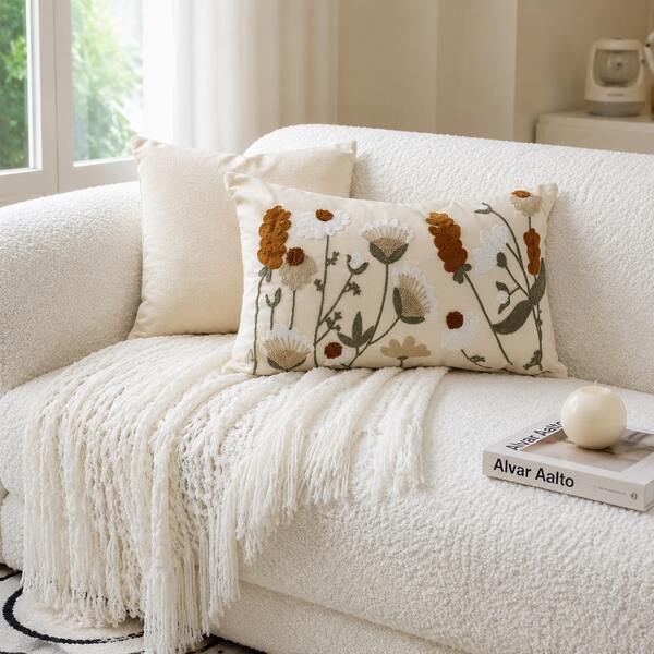 Vintage Floral Embroidery Cushion Cover, Boho Daisy Butterfly Decor Pillow Case,Decorative Cushion Case For Home Bedroom Decor, Living Room, Sofa, Bed, No Pillow Insert Included
