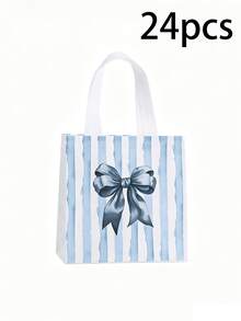 6pcs Ocean Theme Bow Gift Bags, Blue Bow Paper Gift Bags, Women's Birthday Christmas Party Favor Candy Bags With Handles, Suitable For Beach Party Decoration, Hawaiian Party Decoration, Summer Decoration (Blue, Large Bow) - Multicolor - View 12