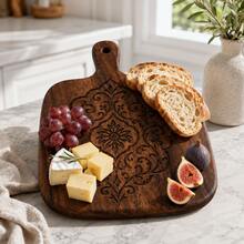 2PCS/1PC Walnut Wood Carved Cutting Board, Artistic Carved Steak Board, Desktop Decor Cutting Board, Fashion Long Handle, Solid Wood, For Cutting Meat, Cheese, Bread, Vegetables And Fruits - Charcuterie Board Cheese Serving Board, Perfect For Food Slicing And Presentation, Portable Camping Cutting Board, Modern Home Country Kitchen Essential. Mother's Day Gift, Wedding Season Kitchen Supplies - 01 - View 5
