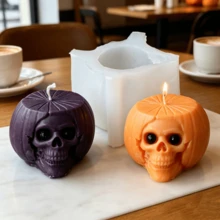 Smiling Witch Hat Skull Silicone Candle Mold 3D Carved Pumpkin Ghost Candle Mould DIY Soap Resin Casting Halloween Spooky Funny Party Home Decor - A - View 5