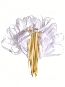 1-20pcs White Wedding Ribbon Wands With Bells, Satin Ribbon Wooden Handheld Sticks, Wedding Guest Send-Off Props, Flower Girl Handheld Sticks, Suitable For Wedding Ceremonies, Bridal Showers And Wedding Party Decorations - Multiple Styles - View 3