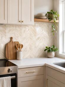 SUPSTICKER 1pc/10pcs Marble Herringbone 3D Gel PVC Wall Sticker, Self-Adhesive Waterproof Kitchen Bathroom Splash Guard, 3 Colors Available - 10Pcs - View 7