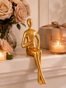 Abstrakte Figur Statue - Goldene Harz moderne Dekoration, sitzende Pose, Hochzeitsgeschenk, Heim-Büro TV-Schrank Bücherregal Dekoration, keine Elektrizität erforderlich, Heimdekoration Statue, Heimdekoration Sammlerstatue (kleine Größe, bitte vor dem Kauf sorgfältig überlegen) - A - View 1