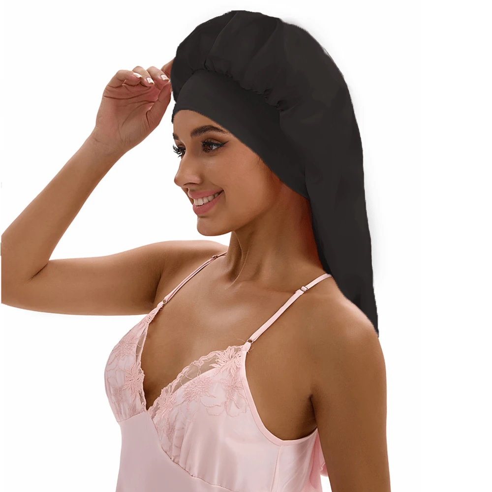 ZTZI Extra Long Sleep Bonnet, Smooth Night Hair Cap For Long Braids & Curly Hair, Wide Elastic Headband Solid Color Casual Polyester Fiber Bonnet For Daily Wear All Seasons