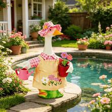 Outdoor Goose Outfit Set With Floral Bonnet And Gardening Apron, Creating A Cute Lively Farmhouse Vibe For Lawn, Porch, Patio, Yard And Seasonal Decor - Multicolor - View 7
