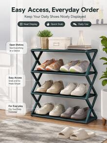 1pc Back To School Dorm Essentials Modern Minimalist Shoe Rack, Solid Color X-Shaped Side Frame Open Metal Storage Shelf, Space-Saving 4-Tier Shoe Organizer, Suitable For College Dorm, Entryway And Bedroom - Multicolor - View 10