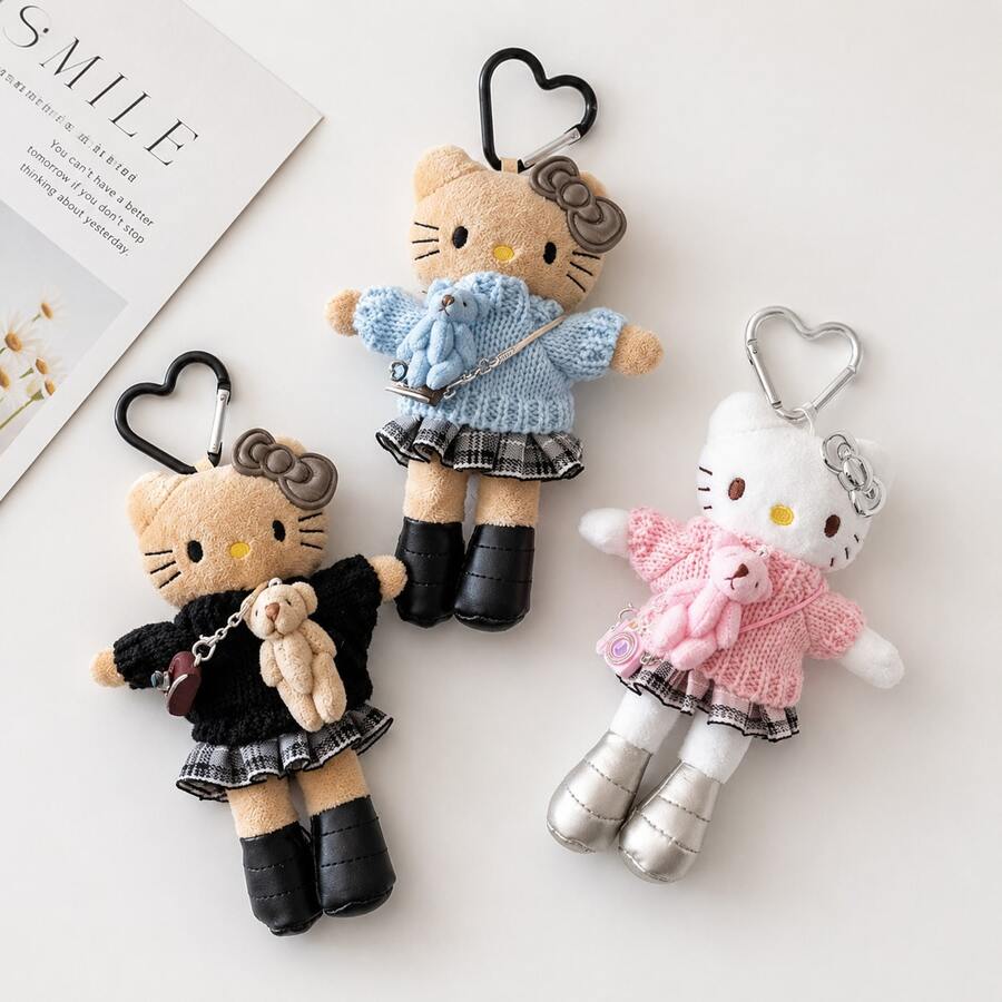 SANRIO Hello Kitty Long Leg Plush Doll Pendant | Autumn/Winter Knitted Sweater Style Bag Charm, Ins Style Girly Gift - Multicolor - View 1