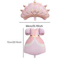 2pcs Pink Princess Dress & Pink Crown Foil Balloons, Perfect For Birthday Party Decoration, Event Party Scene Props - View 5