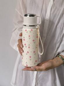 1 Stück 600ml isolierter Becher mit Blumen-Schleife, vakuumisolierter Becher mit Griff und Trageband, Edelstahl-Innenfutter, Kalt- & Heißgetränke Reisebecher, tragbarer Wasserbecher für Frauen, perfektes Urlaubsgeschenk - Weiss - Übersicht 11