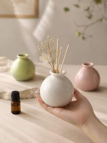 Wabi-Sabi Minimalist Round Resin Reed Diffuser Vase, Glossy Macaron Green Pink White Small Fragrance Container, Dual-Use Reed Diffuser Bottle & Mini Dried Flower Vase, Cream Style INS Decor, Suitable For Bedroom Bathroom Cafe B&B Gift - Small Ceramic Jar Aroma Diffuser Bottle - View 6