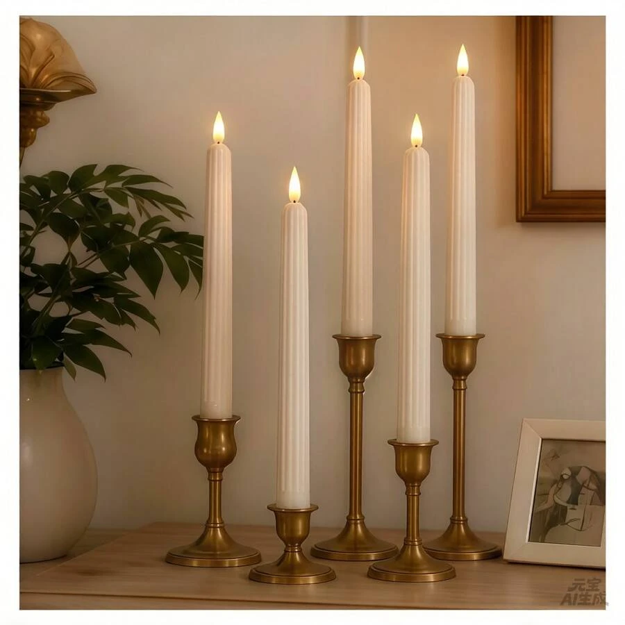 6pcs Flameless Taper Candles, Realistic Flickering Flame, Durable ABS Material, Suitable For Home Decor, Wedding And Holiday Decoration - Flameless LED Taper Candles - View 1