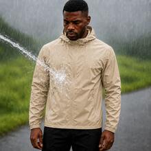 Men's Waterproof Windbreaker With Removable Hood Black Sports Jacket For Gym Or Running - 米色 - 查看 1