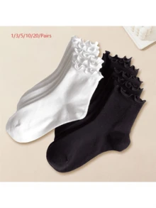 1/3/5/10/20 Pasang Kaos Kaki Pendek Wanita Lucu dengan Hiasan Rumbai, Putih dan Hitam, Campuran Poliester Spandex, Dapat Dicuci dengan Mesin - MultiWarna - View 10