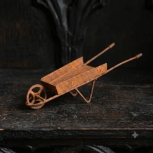 復古美學生鏽鐵製迷你手推車裝飾品，復古風迷你金屬小車，適用於仙女花園與桌面植物裝飾 - Rusty Iron - 查看 8