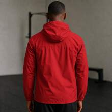 Men's Waterproof Windbreaker With Removable Hood Black Sports Jacket For Gym Or Running - 紅色 - 查看 2
