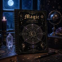 Magic Vintage Dark Gold Hexagram Magic Circle A5 Metal Spiral Notebook, Suitable For Tarot Inspiration Recording, Occult Journaling, Fantasy Novel Material Excerpts, Student Classroom Notes, Gothic Home Desk Decor, Halloween Themed Gifts, Niche Creative Collection, Offline Subculture Community Events - A5 - View 2