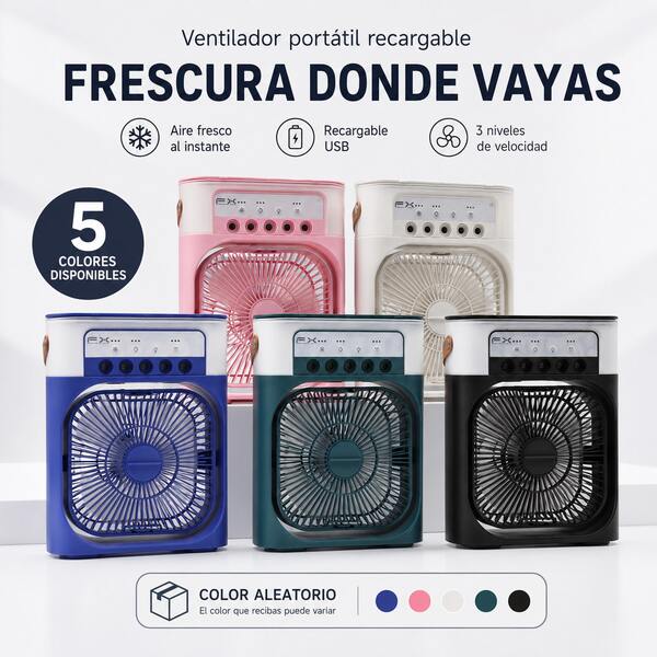Ventilador Portátil Recargable USB Con Niebla 600ml, Mini Enfriador De Aire De Escritorio, 3 Velocidades, Ajuste 180°, Luz Nocturna Y Temporizador Para Hogar Oficina Viaje, Color Aleatorio