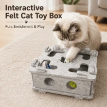 Interactive Felt Cat Toy Box With 3 Random Color Bell Balls, Square Puzzle Game Box For Indoor Cats, Paw-Chasing Toy, Enrichment Activity Toy, Durable Felt Hide-And-Seek Toy For Cats And Kittens - Multicolor - View 3
