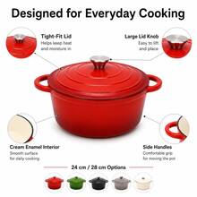 Cast Iron Casserole Pot With Lid, 24/28cm Optional, Random Colour - View 5