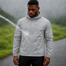 Men's Waterproof Windbreaker With Removable Hood Black Sports Jacket For Gym Or Running - 淺灰色 - 查看 1