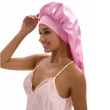 ZTZI Extra Long Sleep Bonnet, Smooth Night Hair Cap For Long Braids & Curly Hair, Wide Elastic Headband Solid Color Casual Polyester Fiber Bonnet For Daily Wear All Seasons - VC Bow 9008 - View 3