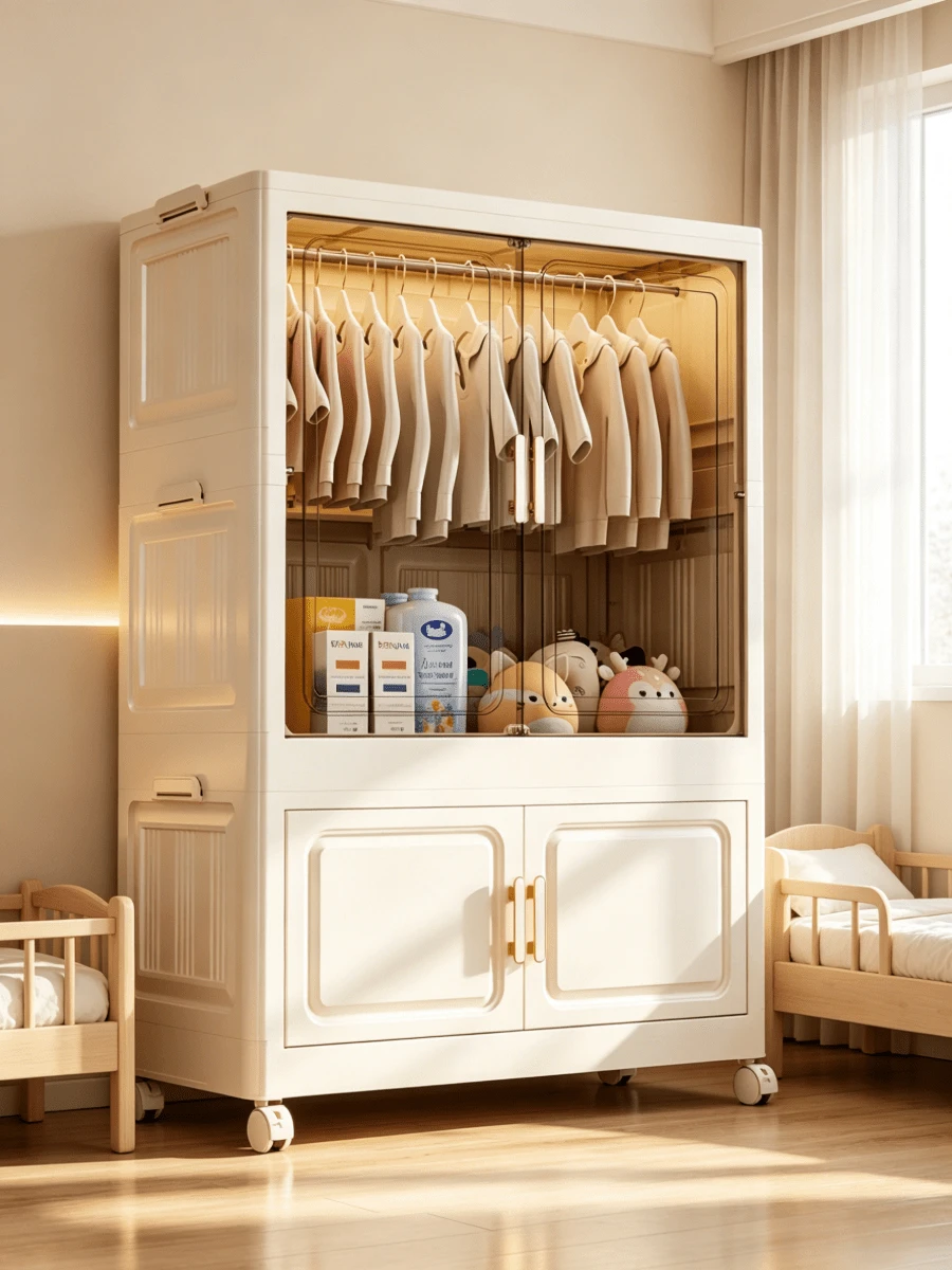 1 pieza Armario plegable para almacenamiento de ropa con puertas transparentes, armario portátil de varias capas con ruedas, estantería de almacenamiento apilable, adecuado para ropa, juguetes y zapatos, fácil de montar, estantería de almacenamiento de ropa - Especificaciones múltiples - View 1