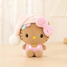 1pc Plush Keychain, Cute Caramel Color KT Cat Sleeping Hat Bag Pendant With Pink Bow, Soft Mini Plush Charm, Gift For Girls - Multicolor - View 6