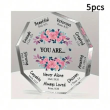 1件八角形壓克力勵志桌面裝飾品，聖經經文「You Are」金句紀念品，粉色花卉設計，給女性的基督教鼓勵禮物 - 白色 - 查看 13