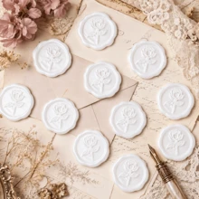 20pcs/Pack 3D Rose Wax Seal Stickers, Wedding Invitation Envelope Seal Stickers, Self-Adhesive Pearl Powder Flower Stickers, Suitable For Invitations, Gift Packaging - Pearl White - Rose - Pearl White - View 7