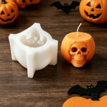 Smiling Witch Hat Skull Silicone Candle Mold 3D Carved Pumpkin Ghost Candle Mould DIY Soap Resin Casting Halloween Spooky Funny Party Home Decor - A - View 6