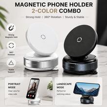 Car Phone Holder, A Vacuum Suction Cup Phone Holder Rotates 360°, Featuring A Magnetic Double-Sided Suction Cup, No Adhesive, Retractable And Foldable, Suitable For Both Car And Home Use, Providing Optimal Magnetic Ring Performance, , Car Accessories - 白色和黑色 - 查看 1