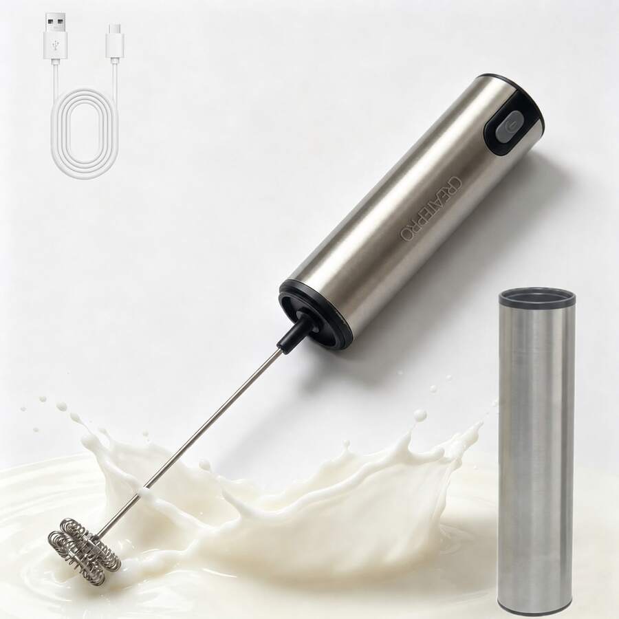 手持式電動牛奶發泡器,USB充電式不鏽鋼發泡器,配備500mAh電池與保護收納蓋,便攜式飲品攪拌器,適用於咖啡、拿鐵、卡布奇諾與熱巧克力 - 銀色 - 查看 1
