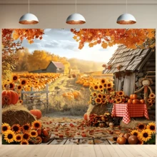 1pc Autumn Farm Harvest Pumpkin & Sunflower Theme Banner, Polyester Material, Suitable For Wedding, Thanksgiving Party, Autumn Harvest Gathering, Autumn Decoration, Birthday, Indoor/Outdoor Decoration, Home Decor, Garden Decor, Universal Theme - A - View 4